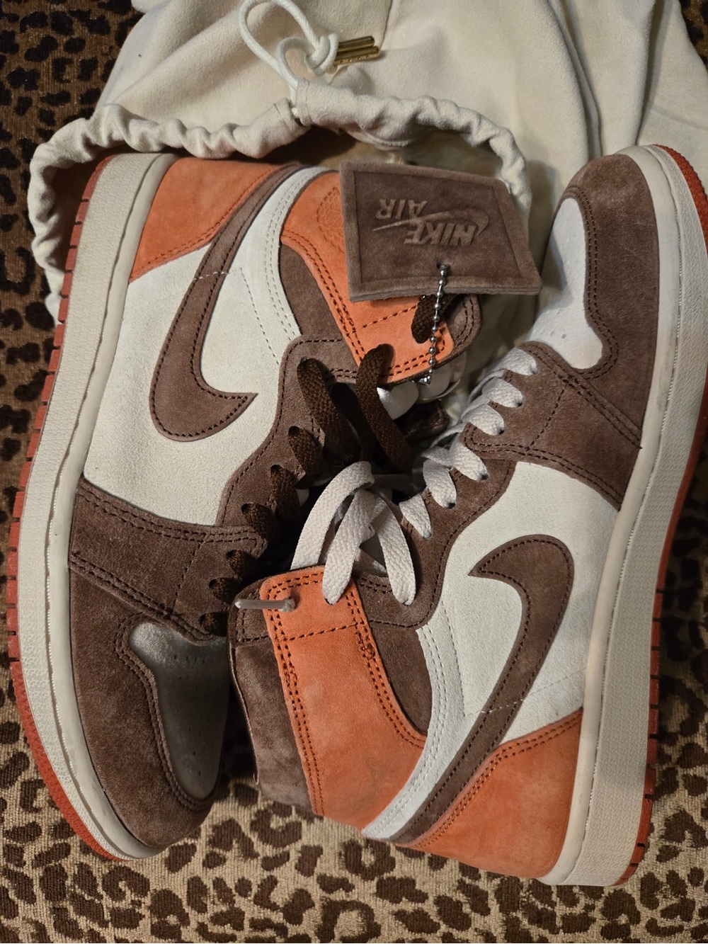 Nike High-Top Sneakers in Brown, Orange & White